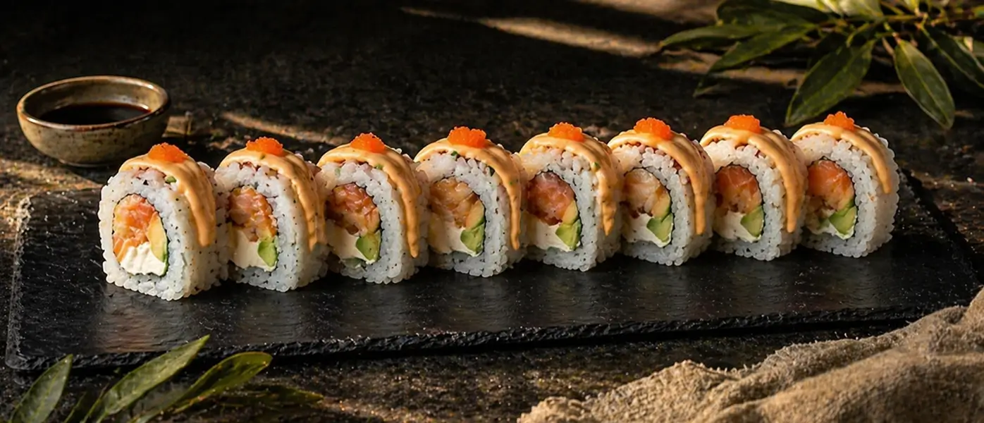 164. CHEF SPECIAL <!-- SPECIAL SUSHI | Tempura Garnelen, Lachs, Avocado, Frischkäse, Tobiko Soße: Spicy Mayo -->